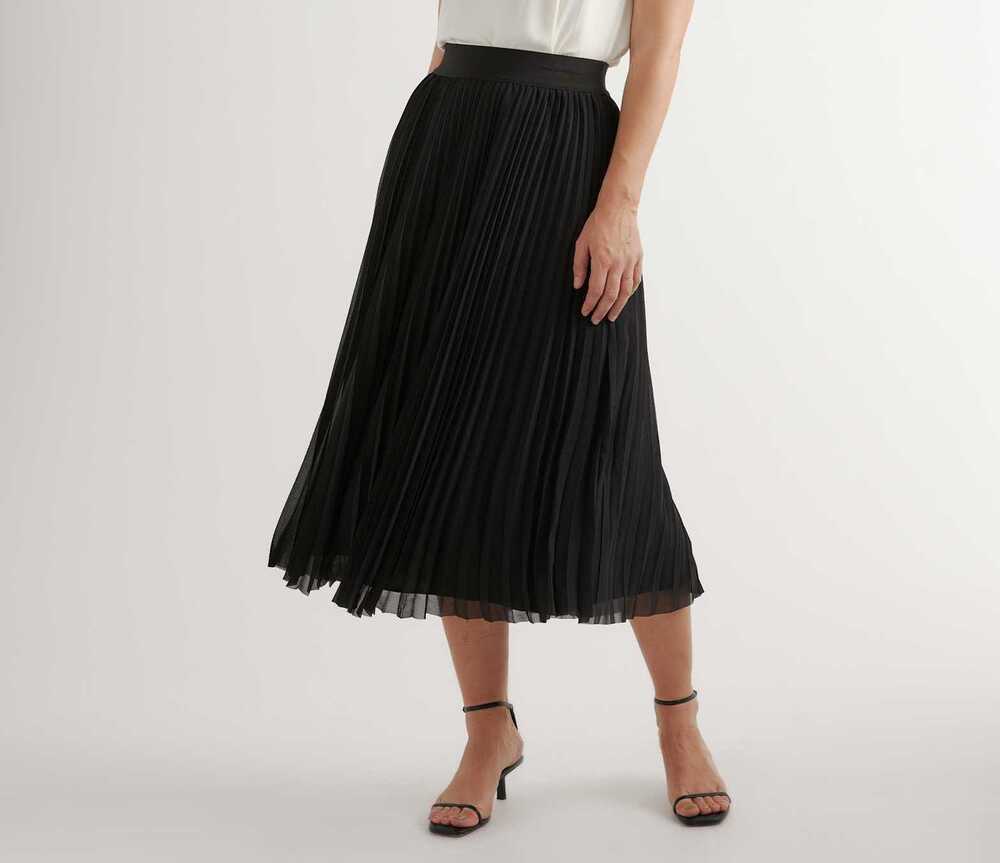 Quince Chiffon Pleated A-Line Whimsigoth Midi Skirt Black - Size M
